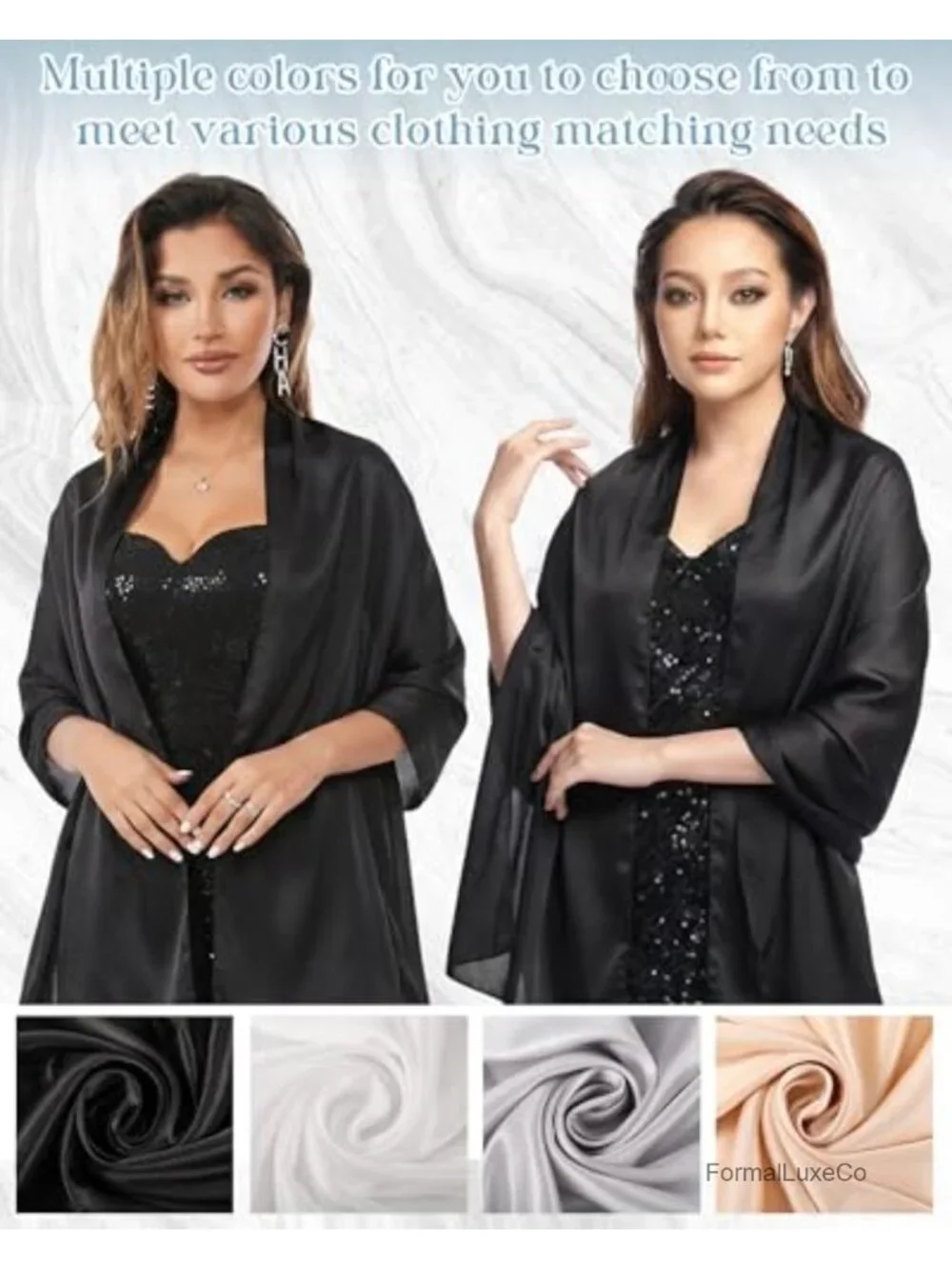 Satin Shawl Wrap for Evening Dresses Elegant Soft Silky Wedding Bridal Scarf